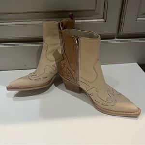 Dolce Vita Tan and Cream Ankle Booties with Western Flair